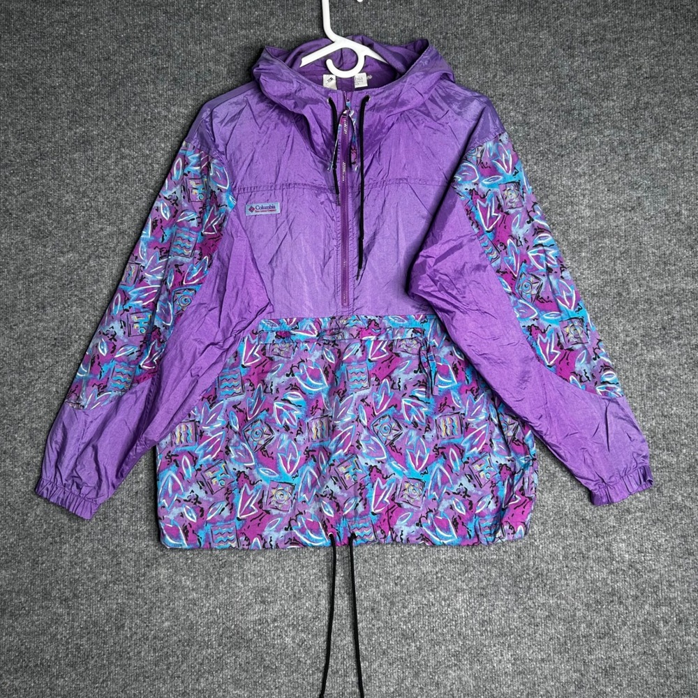 Vintage Columbia Sportswear Abstract Windbreaker Anorak Pullover Hooded size xl